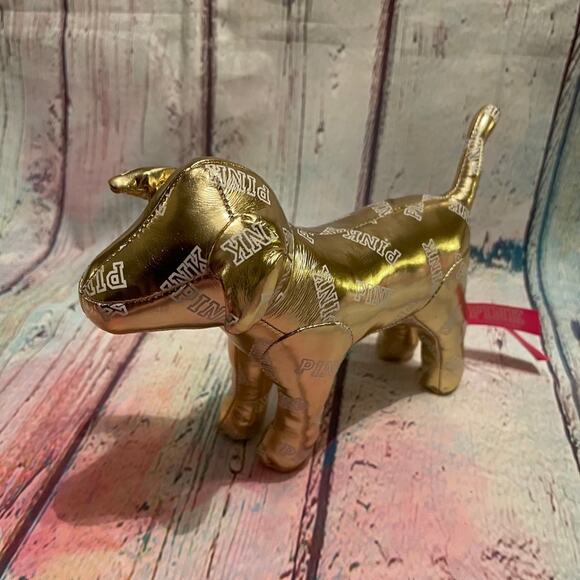 PINK Victoria's Secret Accessories - Victoria's Secret PINK Dog Gold White Graphic Plush Decoration Collectible